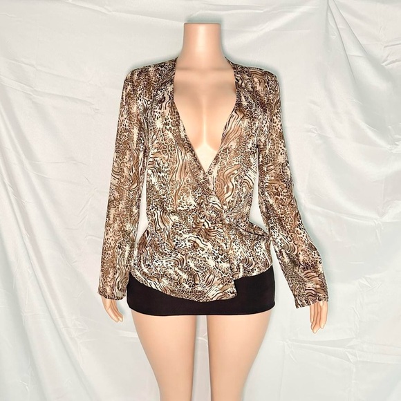 2000s y2k inspired long sleeve wrap-style blouse - Picture 1 of 5